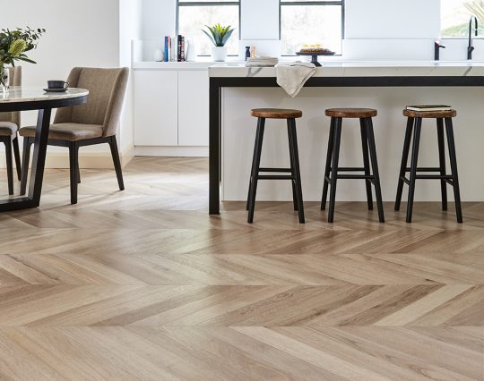 De Marque Oak Chevron Riesling engineered timber installed room example