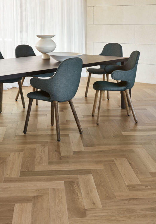 De Marque Oak Herringbone Latte engineered timber installed room example