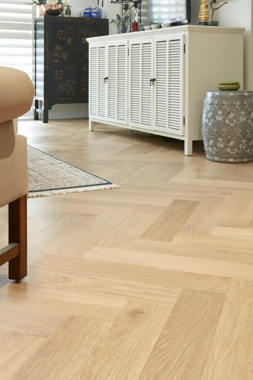 De Marque Oak Herringbone Riesling engineered timber installed room example