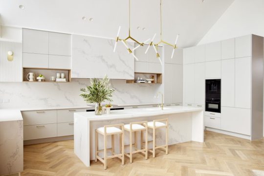 De Marque Oak Herringbone Sauvignon engineered timber installed room example
