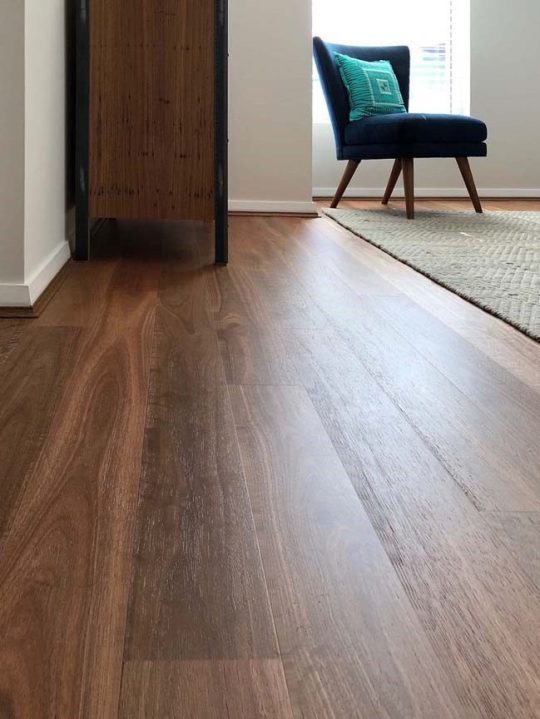 Fiddleback Australian Hardwood Spotted Gum engineered timber installed room example