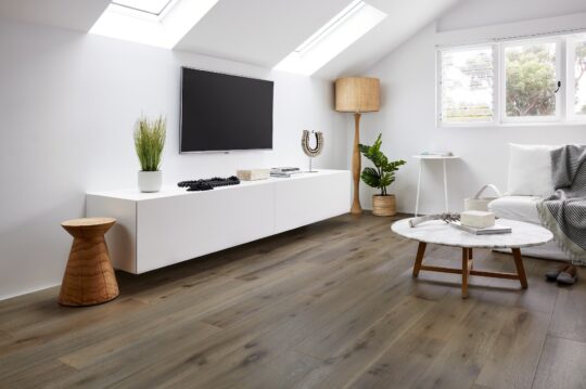 Prestige Oak Grey Wash engineered timber installed room example