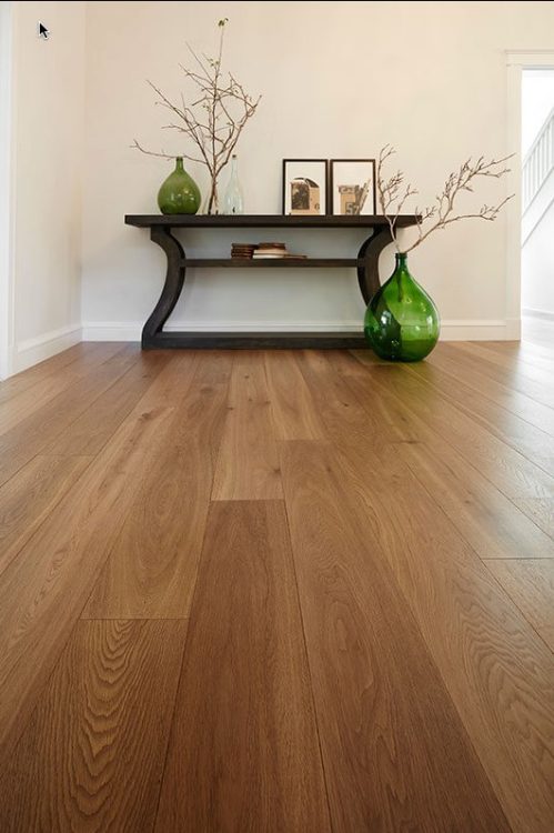 Prestige Oak Latte engineered timber installed room example