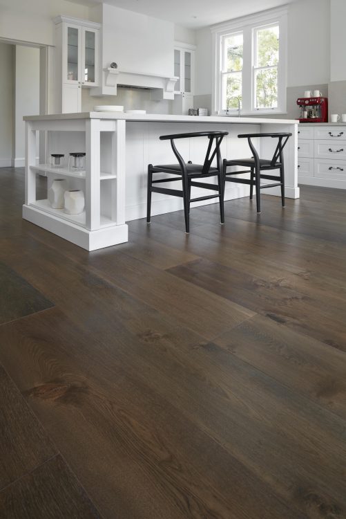 Prestige Oak Mink Grey engineered timber installed room example