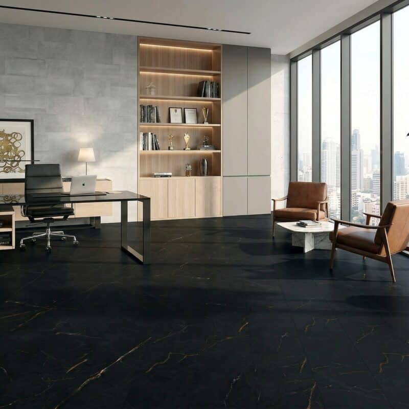 Stone Floor Tile & Marble Design Nero Black hybrid flooring installed room example