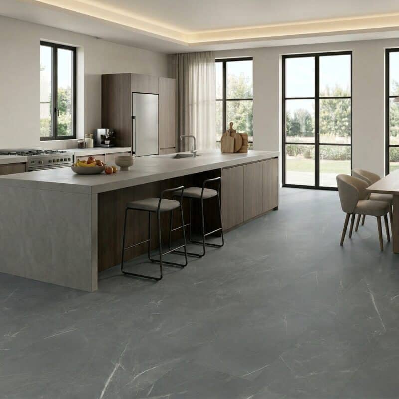 Stone Floor Tile & Marble Design Platinum Grey hybrid flooring installed room example