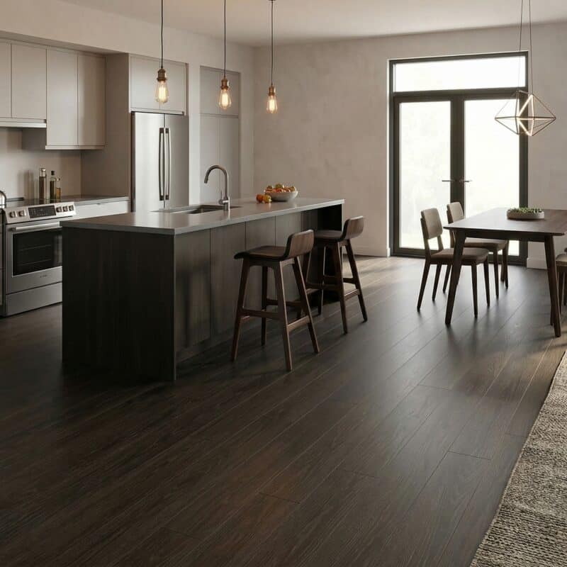 Stone Floor Timber Design Antique hybrid flooring installed room example