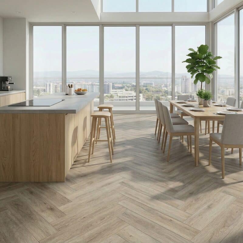 Stone Floor Timber Design Grey Breeze Herringbone hybrid flooring installed room example