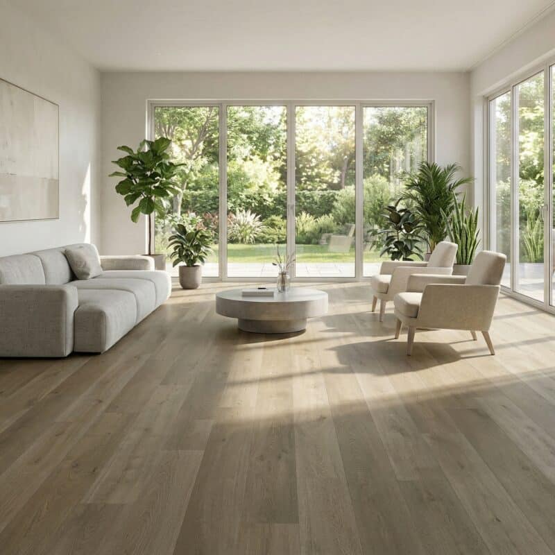 Stone Floor Timber Design Natural hybrid flooring installed room example
