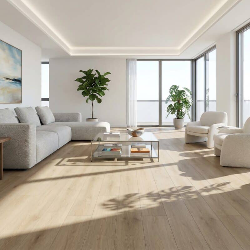 Stone Floor Timber Design Washed Oak hybrid flooring installed room example